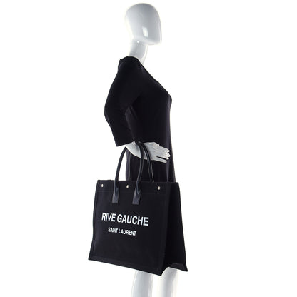 Saint Laurent Linen Calfskin Rive Gauche Tote Black 3 of 7