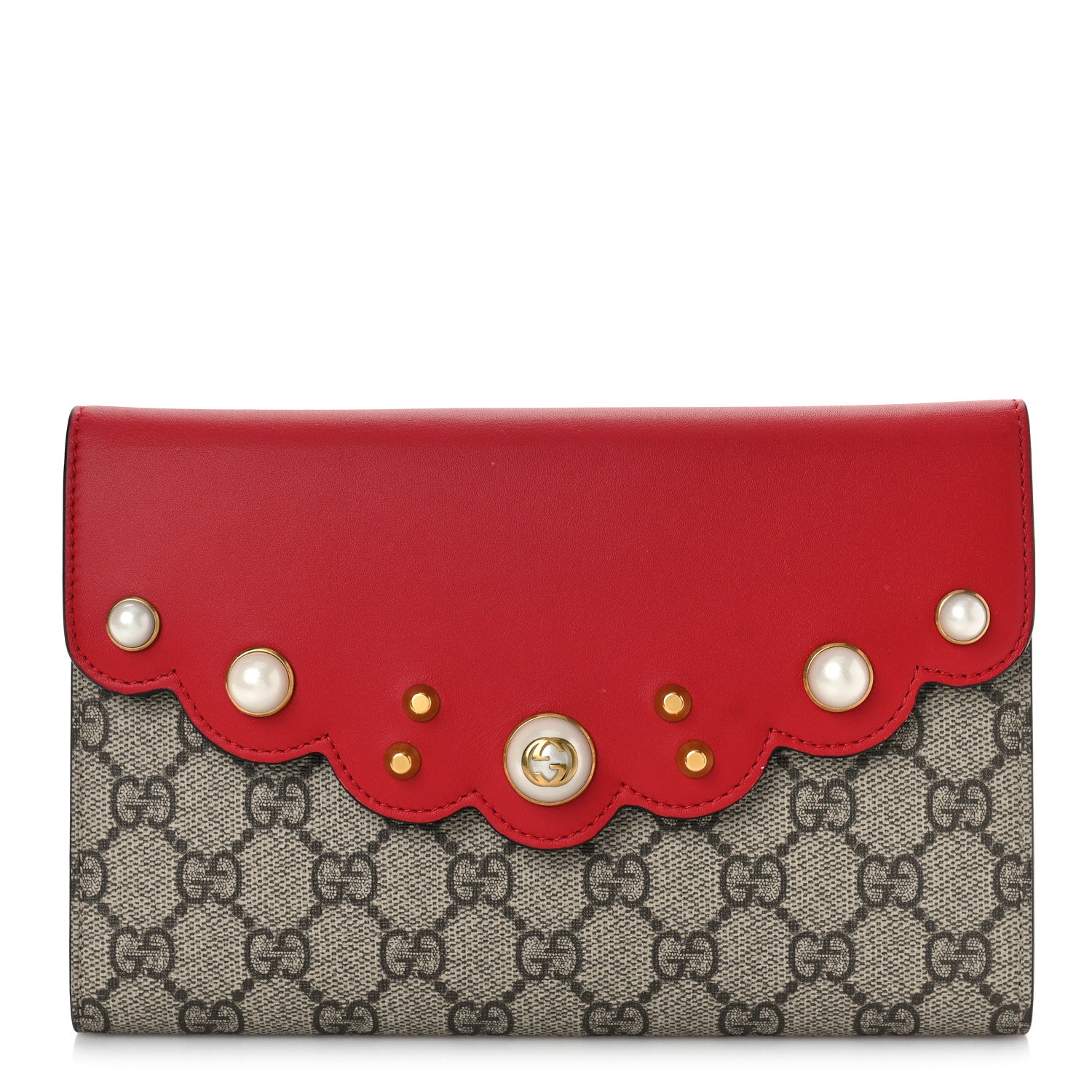 Gucci GG Supreme Monogram Mini Peony Pearly Clutch Red 1 of 8