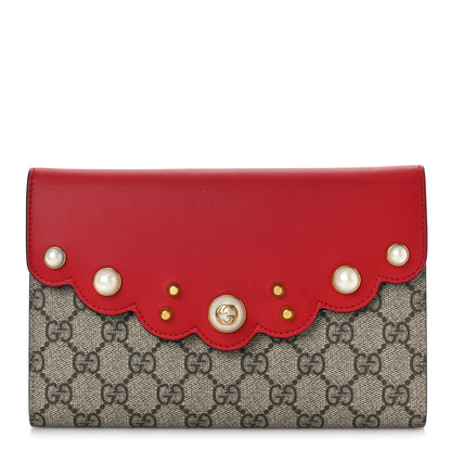 Gucci GG Supreme Monogram Mini Peony Pearly Clutch Red 1 of 8