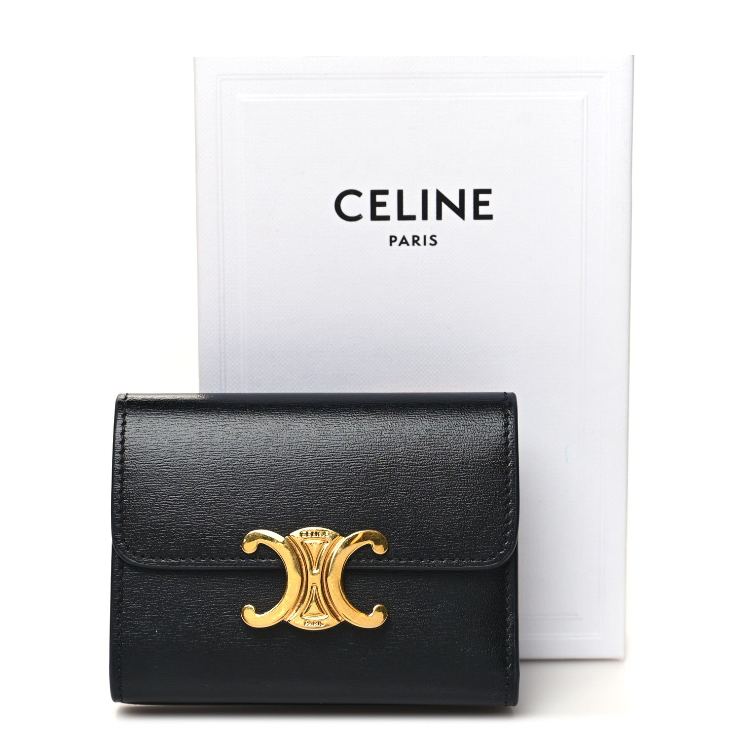 Celine Calfskin Compact Triomphe Wallet With Coin Purse Black 11 of 11