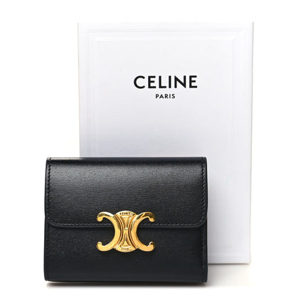Celine Calfskin Compact Triomphe Wallet With Coin Purse Black 11 of 11