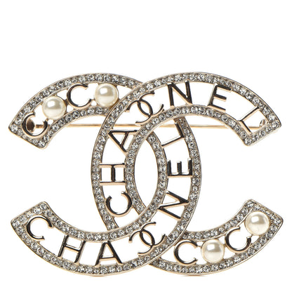 Chanel Crystal Pearl Coco CC Logo Brooch Gold 1 of 6