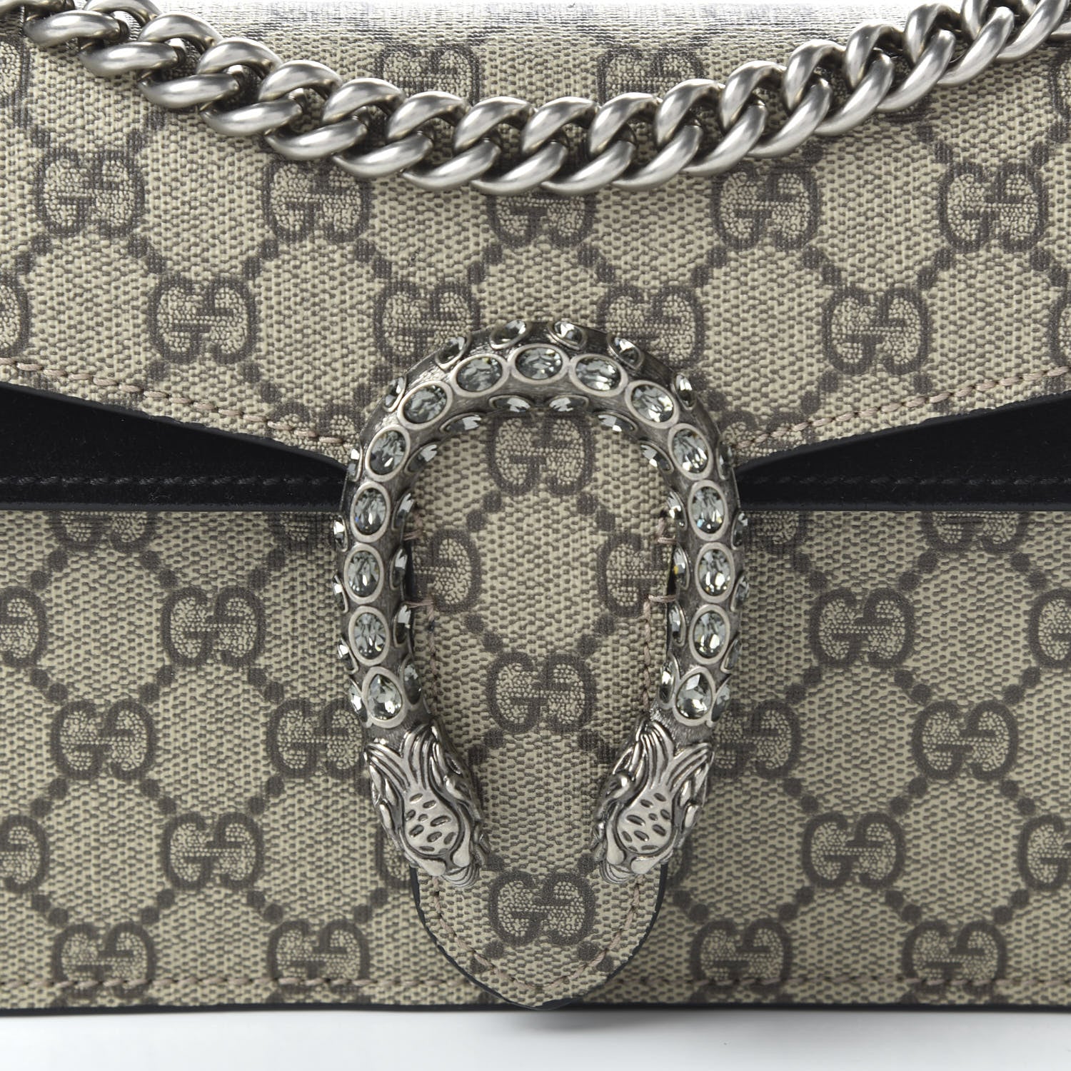 Gucci GG Supreme Monogram Suede Crystal Small Dionysus Shoulder Bag Beige Ebony Black 10 of 10