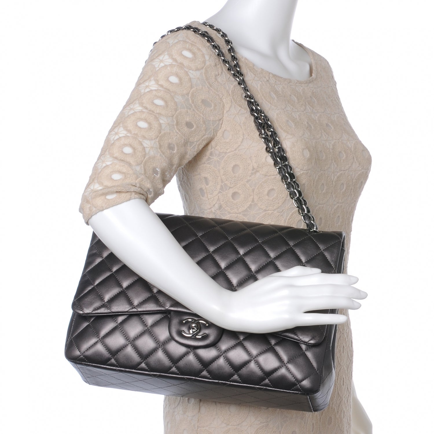 Chanel Lambskin Maxi Single Flap Flap Dark Grey 2 of 8