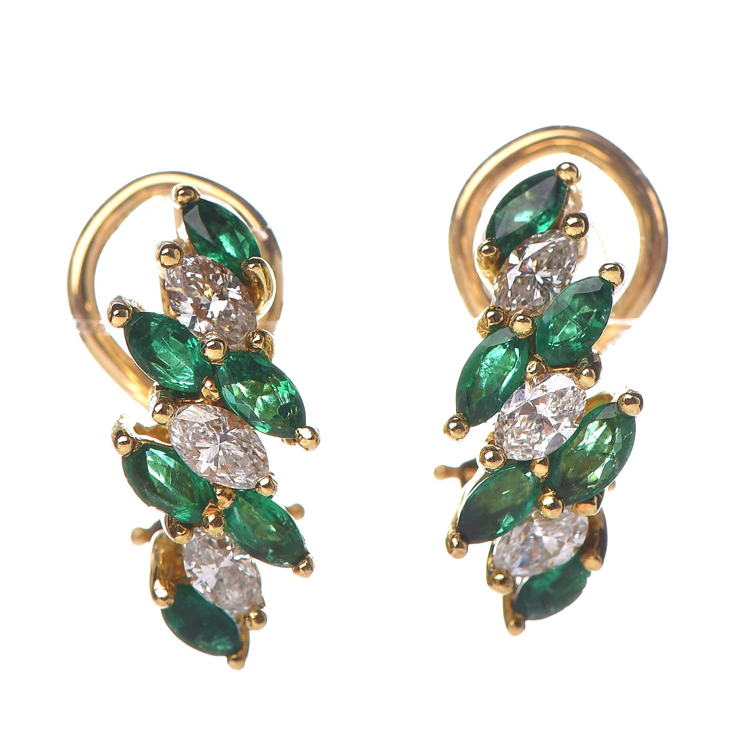 Tiffany 18K Yellow Gold Diamond Emerald Marquise French Clip Earrings 1 of 4