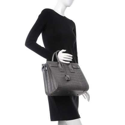 Saint Laurent Calfskin Crocodile Embossed Small Sac De Jour Fog 2 of 8