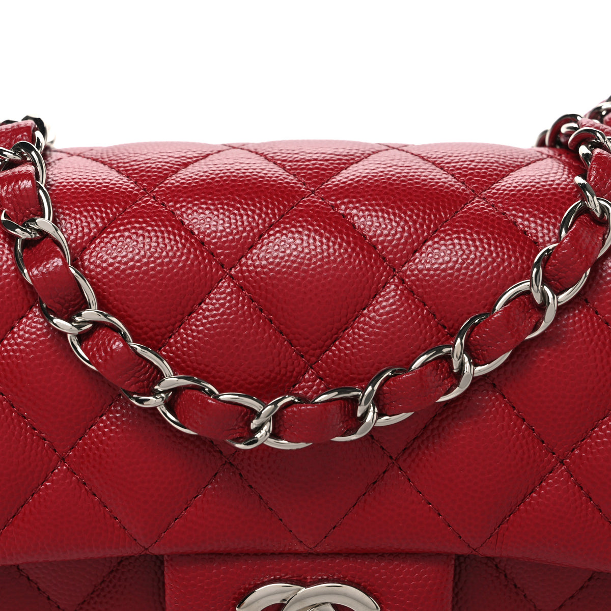 Caviar Quilted Mini Rectangular Flap Dark Red