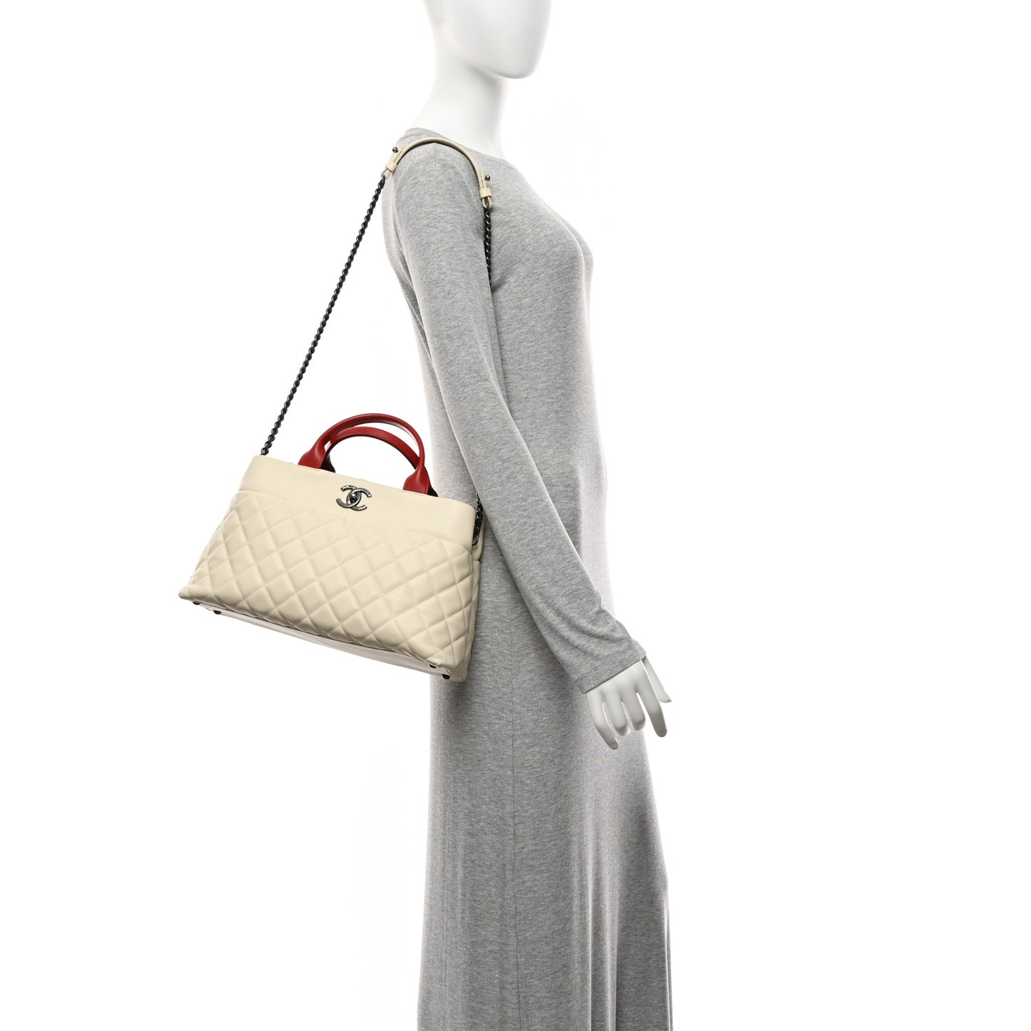 Calfskin Tweed Quilted Large Portobello Tote White Multicolor