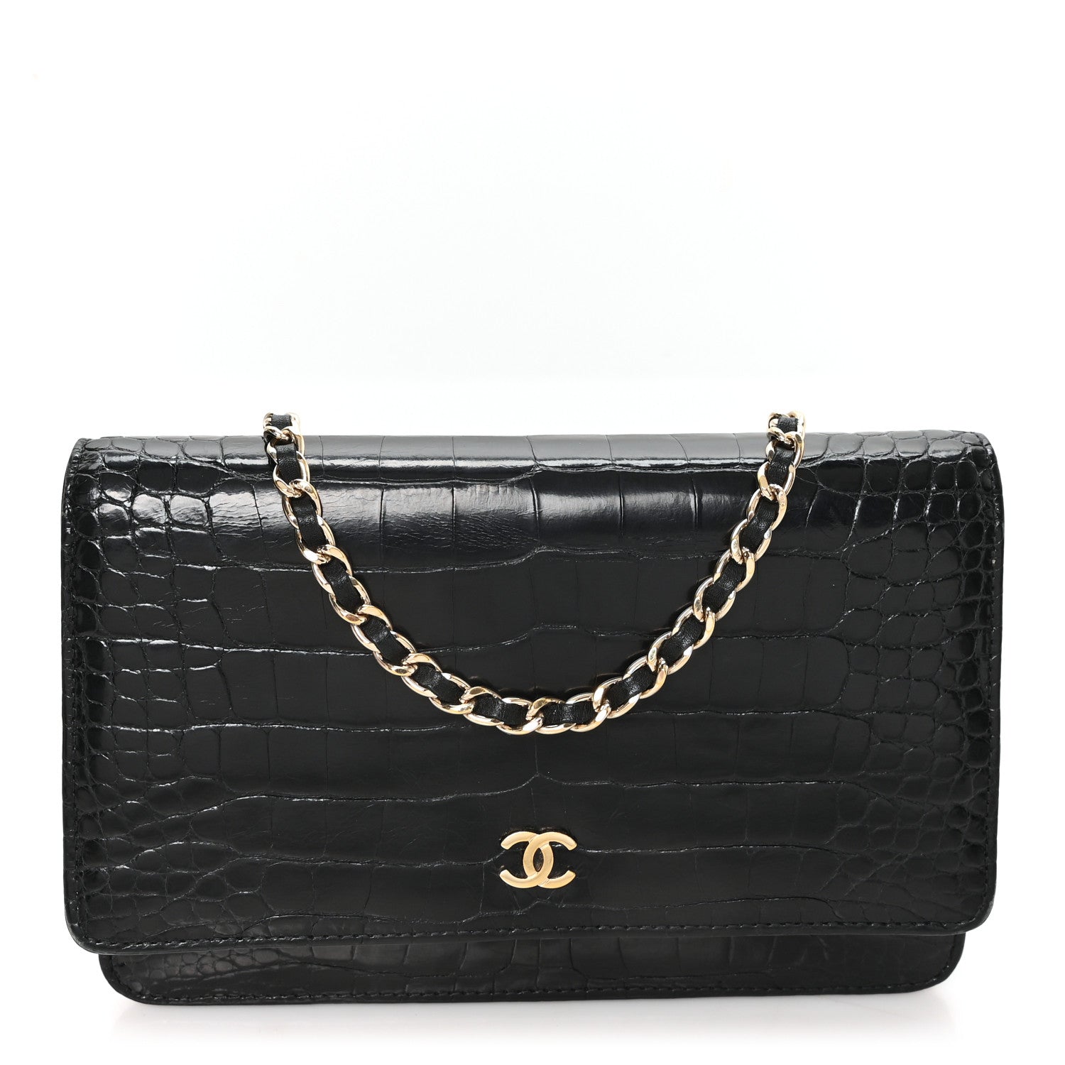Chanel Shiny Crocodile Wallet on Chain WOC Black 1 of 11