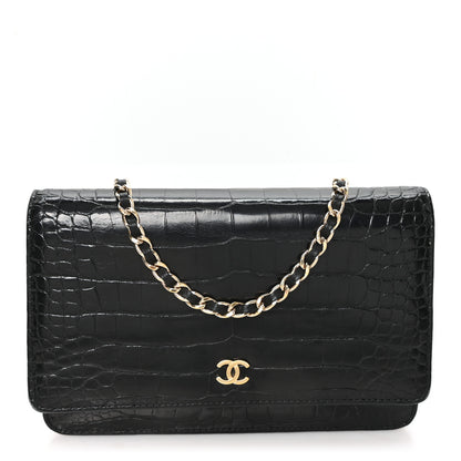 Chanel Shiny Crocodile Wallet on Chain WOC Black 1 of 11