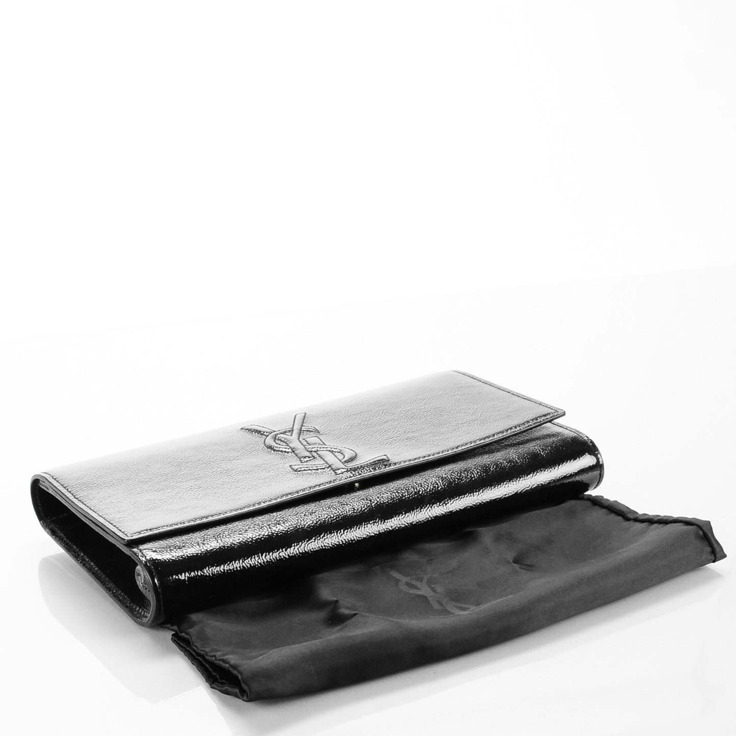 Textured Patent Monogram Large Belle De Jour Clutch Black