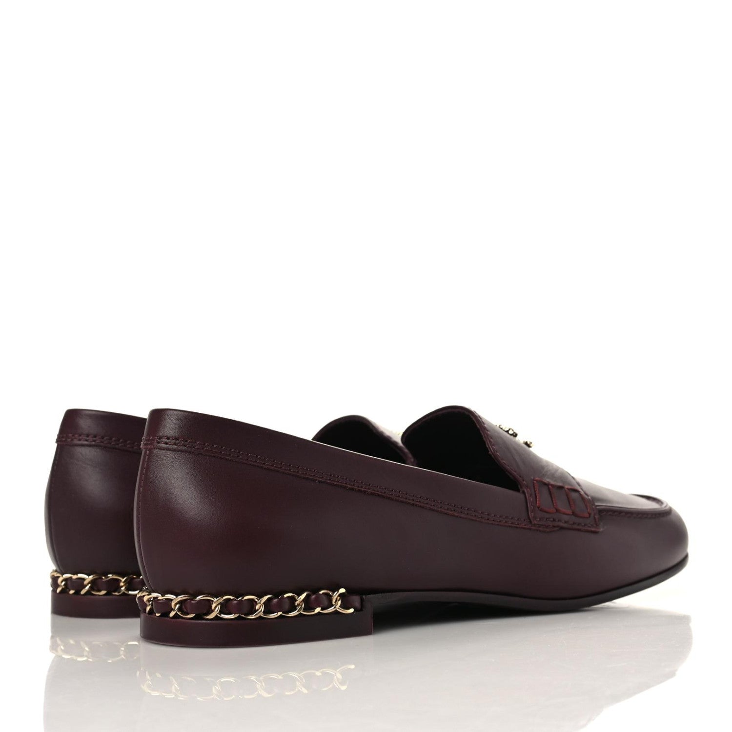 Chanel Calfskin CC Chain Mocassin Loafers 38 Burgundy 4 of 10