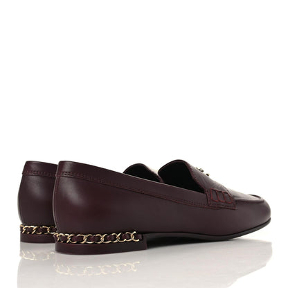 Chanel Calfskin CC Chain Mocassin Loafers 38 Burgundy 4 of 10