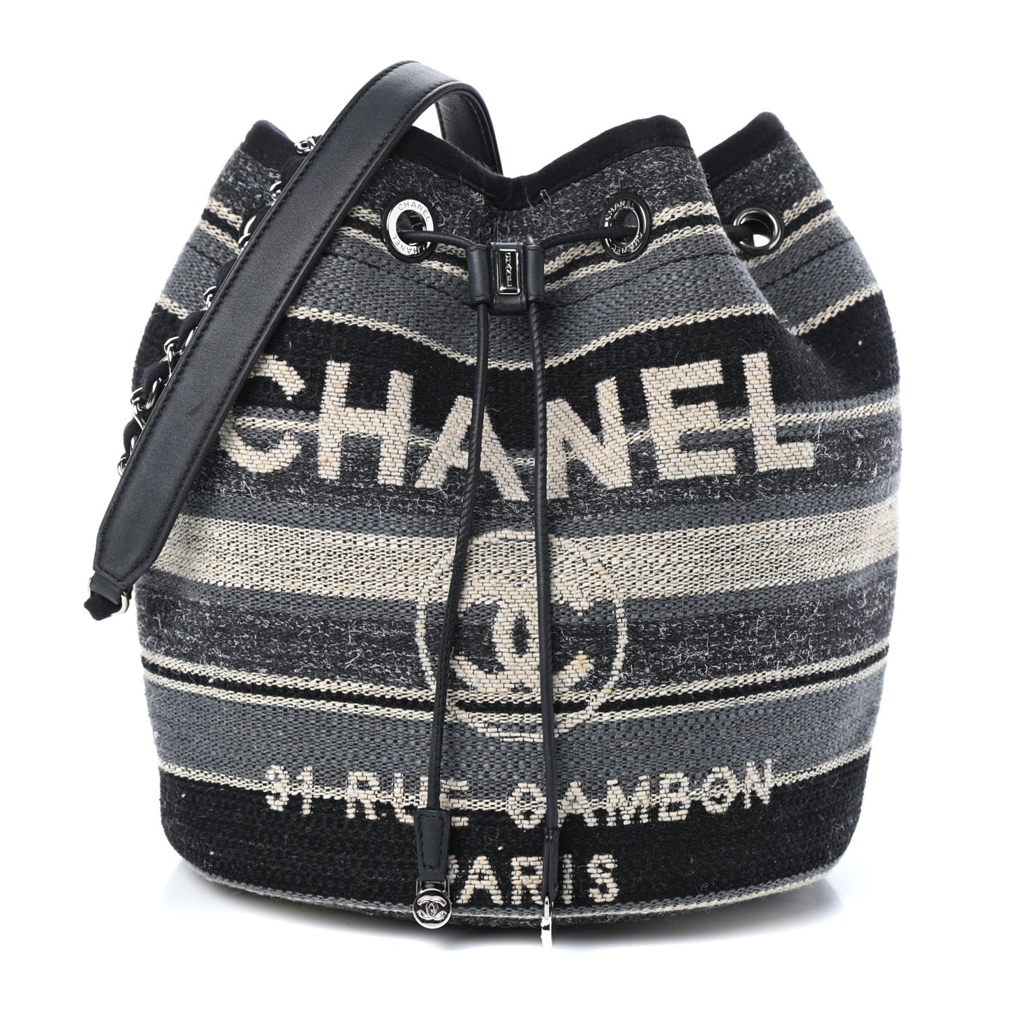 Striped Canvas Deauville Drawstring Bag Grey Black