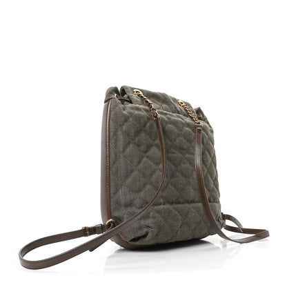 Chanel Denim Calfskin Quilted Backpack Olive Green Brown 3 of 10