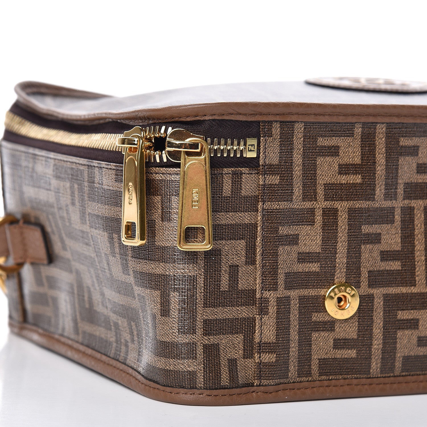 Fendi Glazed Fabric FF 1974 Karligraphy Small Travel Bag Mogano Panna 9 of 10
