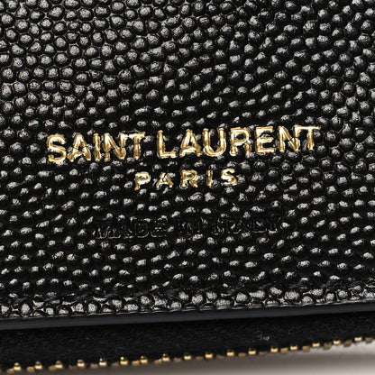Saint Laurent Grain De Poudre Matelasse Chevron Monogram Compact Zip Around Wallet Black 7 of 8