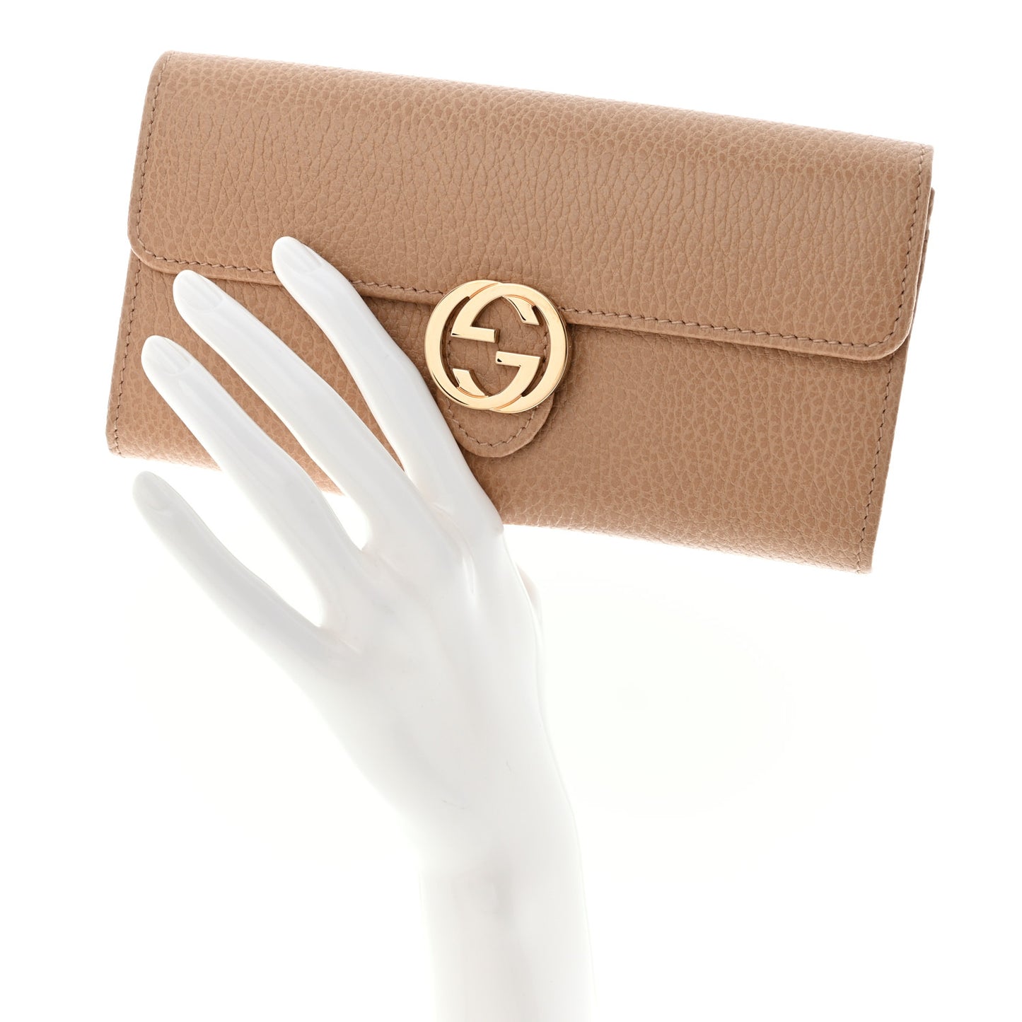 Dollar Calfskin Interlocking G Continental Wallet Camelia