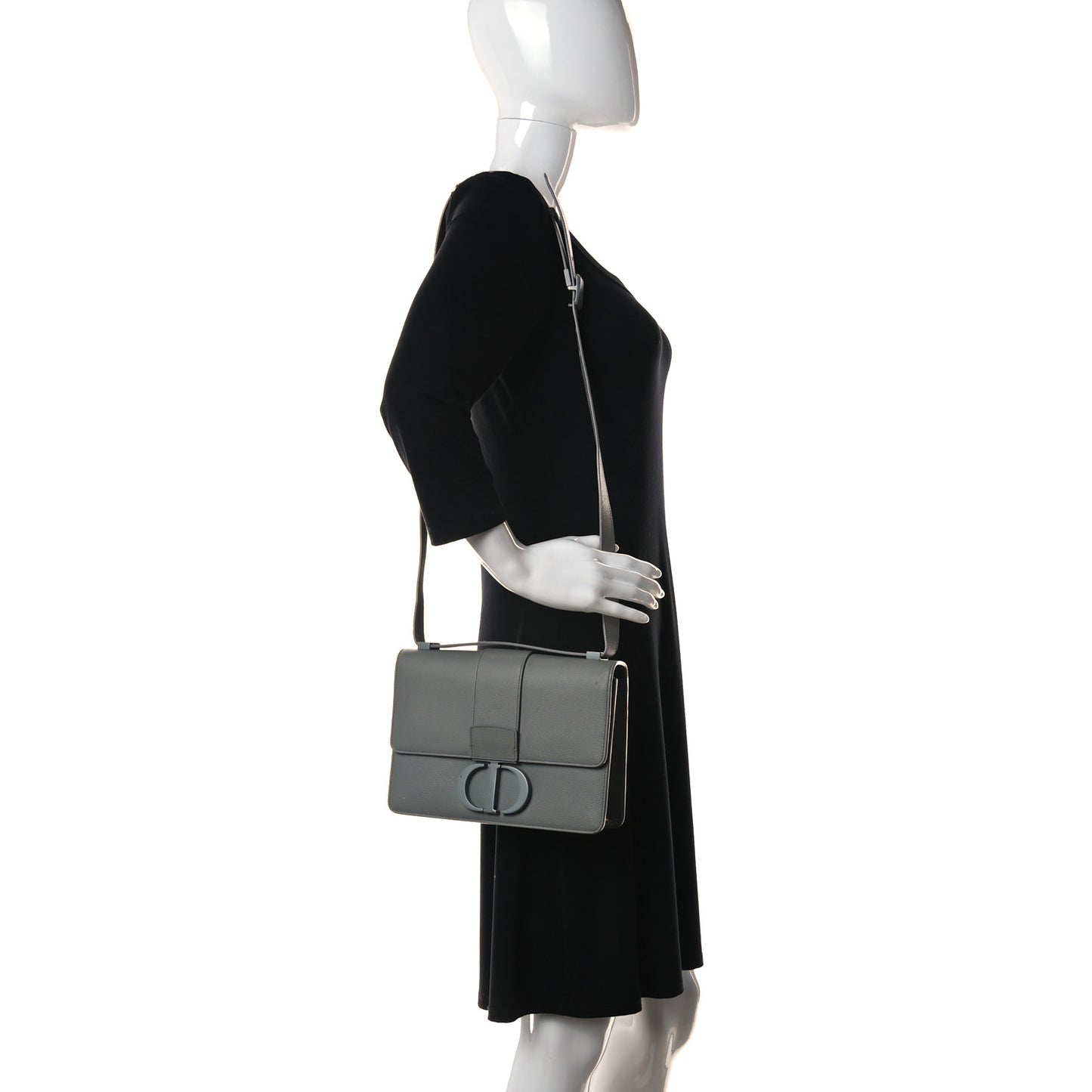 Ultra Matte Grained Calfskin 30 Montaigne Flap Bag Grey