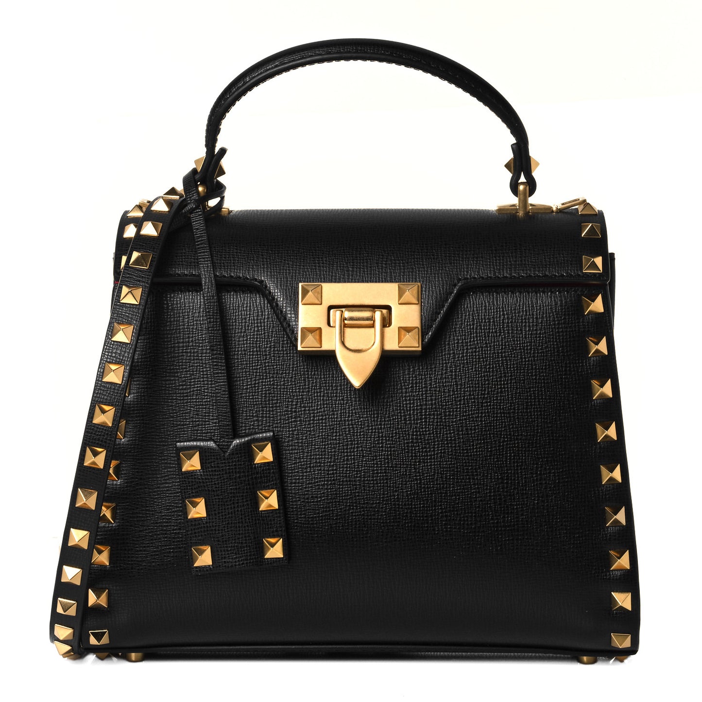 Grainy Calfskin Small Rockstud Alcove Top-Handle Flap Bag Black