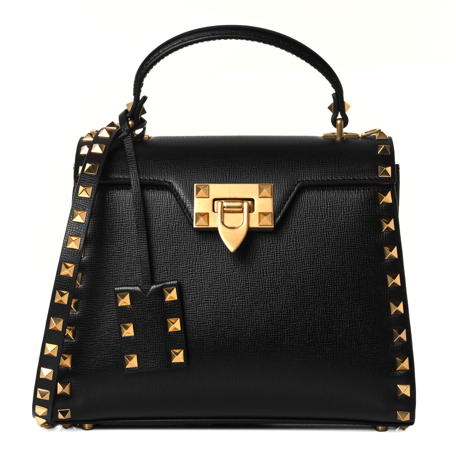 Valentino Garavani Grainy Calfskin Small Rockstud Alcove Top-Handle Flap Bag Black 1 of 9