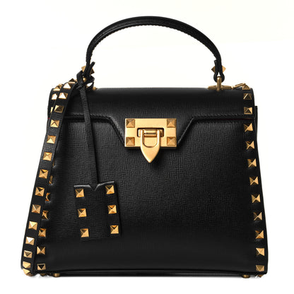Valentino Garavani Grainy Calfskin Small Rockstud Alcove Top-Handle Flap Bag Black 1 of 9