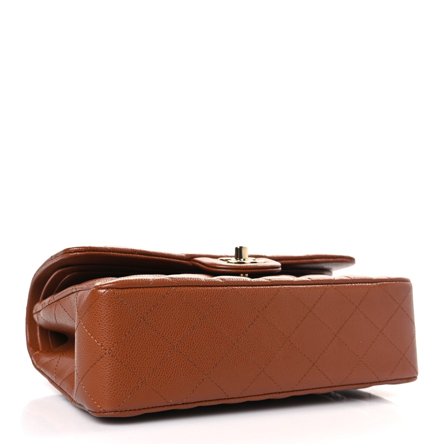 Caviar Quilted Small Double Flap Light Brown