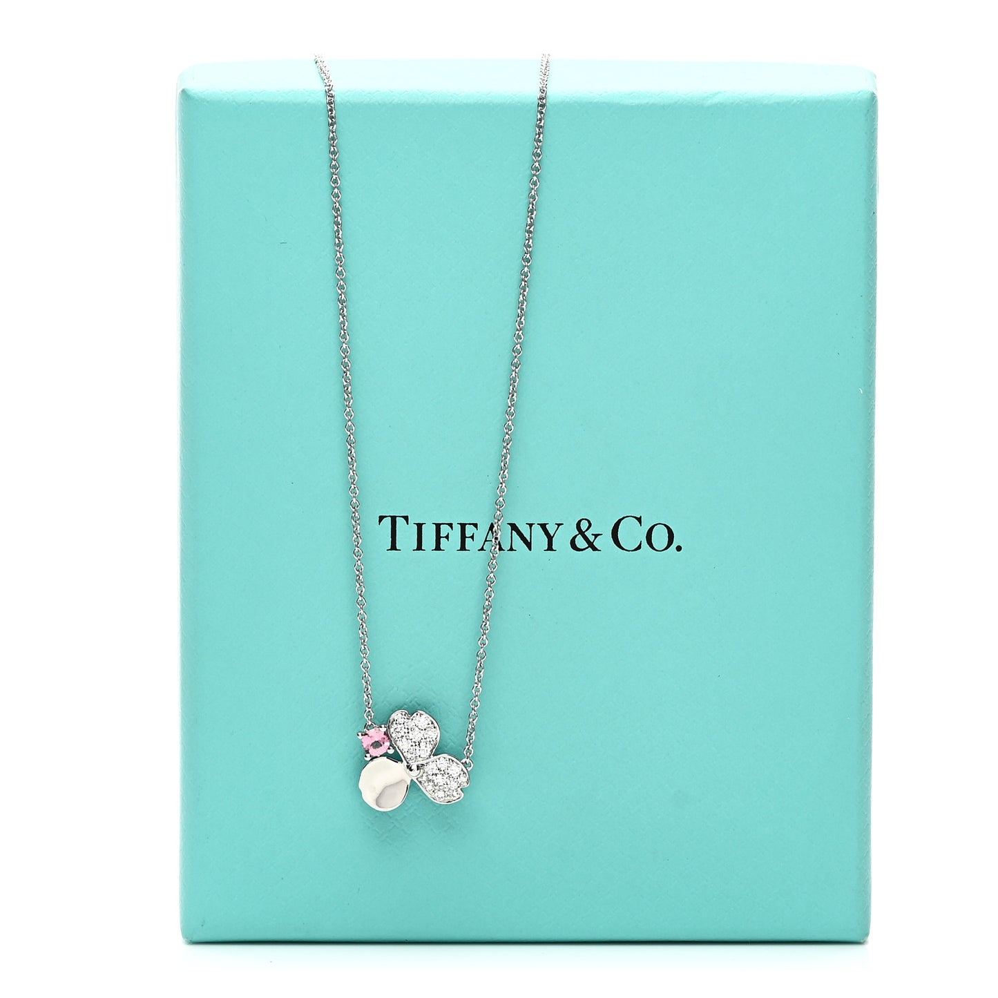 Platinum Diamond Pink Tourmaline Paper Flowers Pendant Necklace