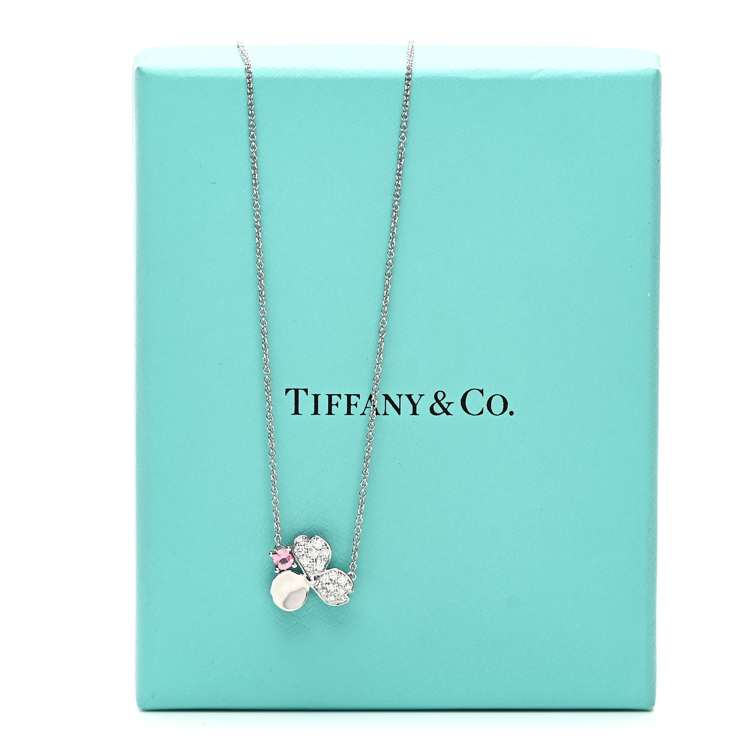 Tiffany Platinum Diamond Pink Tourmaline Paper Flowers Pendant Necklace 5 of 5