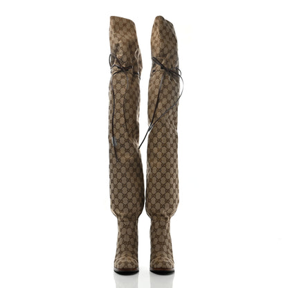 Gucci Monogram Over The Knee Boots 36 Beige Ebony 2 of 10