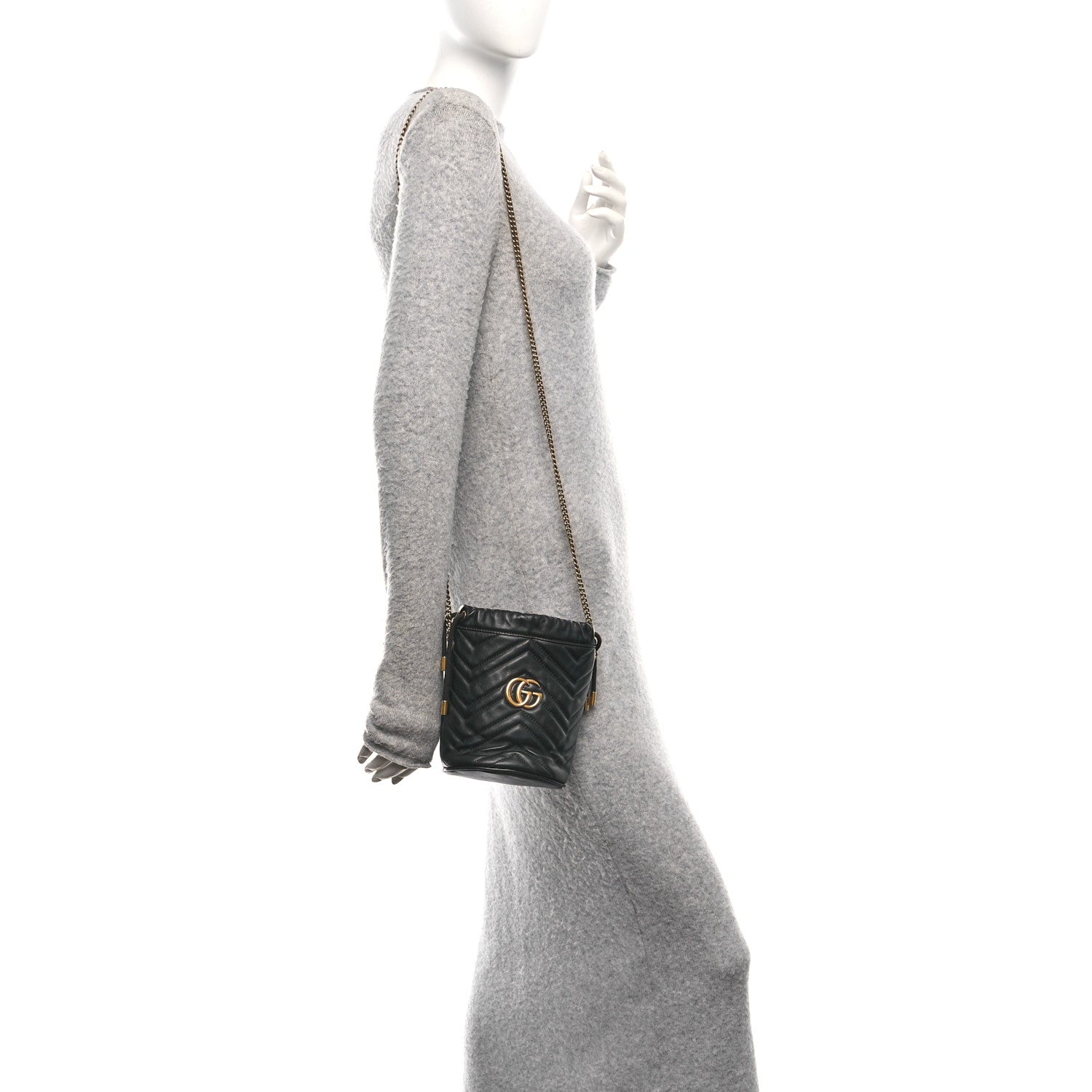 Gucci Calfskin Matelasse Mini GG Marmont 2.0 Bucket Bag Black 2 of 9