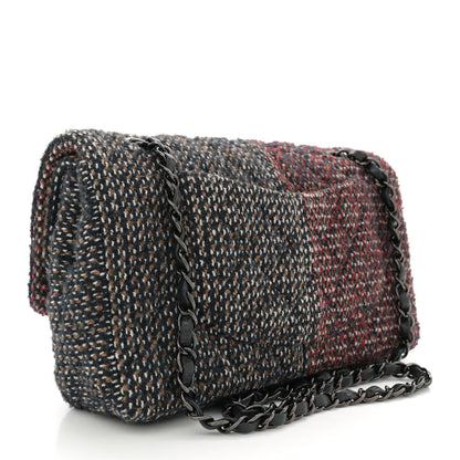 Chanel Tweed Quilted Medium Double Flap Navy White Red 3 of 12