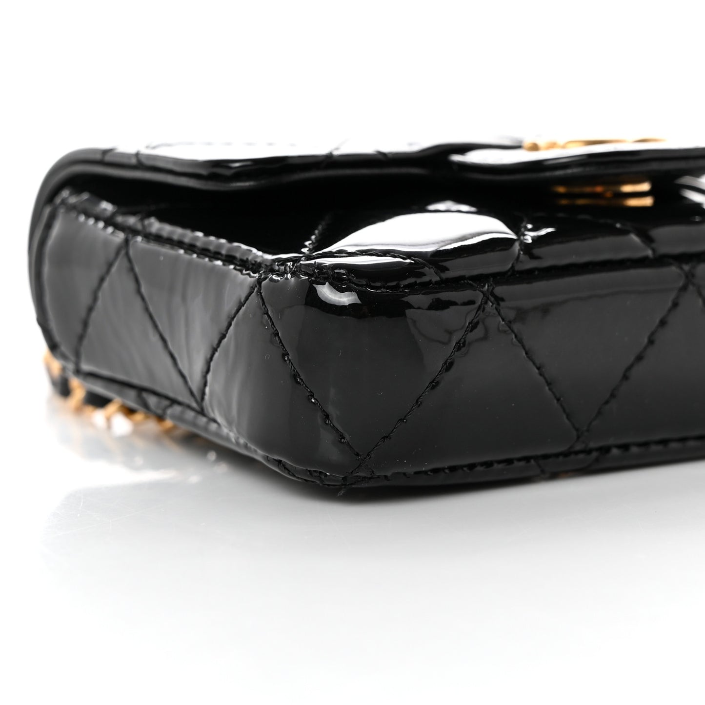 Patent Enamel Quilted Mini Chain Flap Black