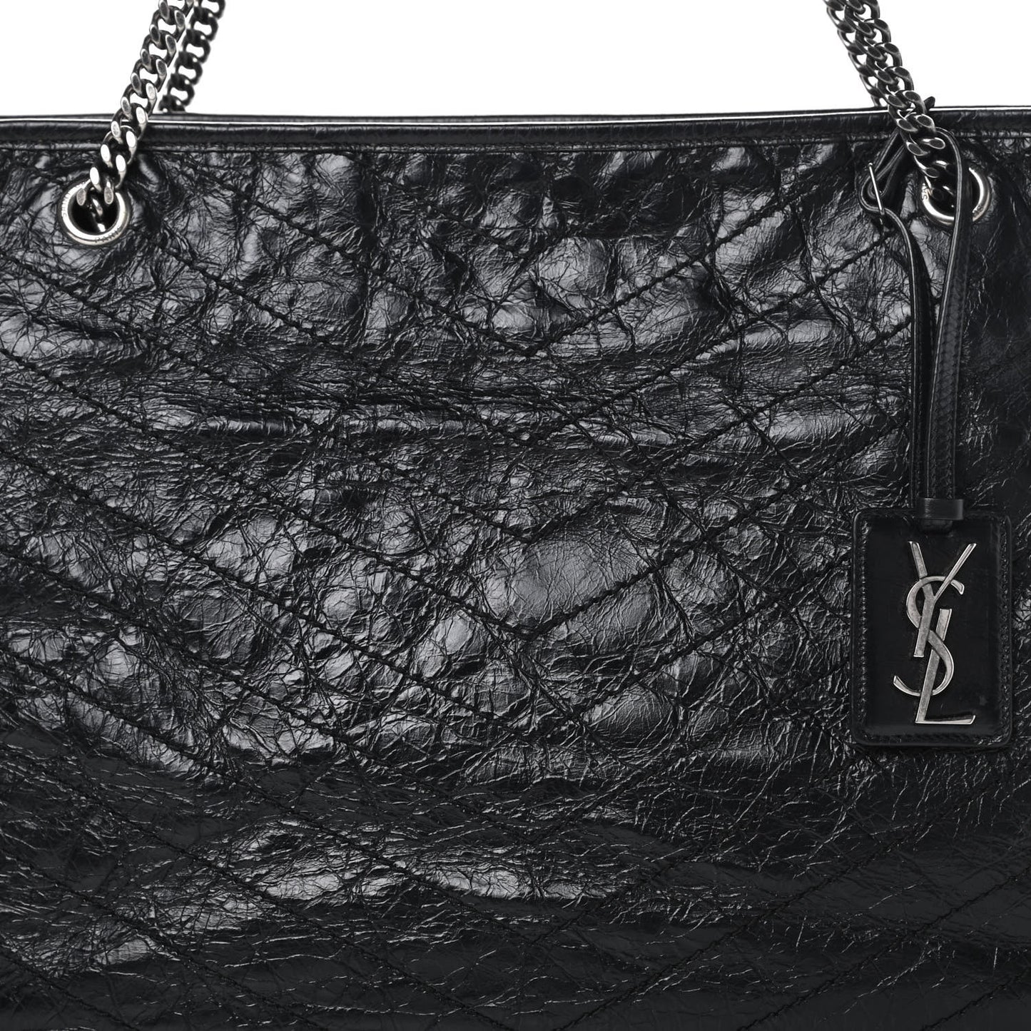Crinkled Calfskin Matelasse Monogram Large Niki Shopping Tote Bag Black