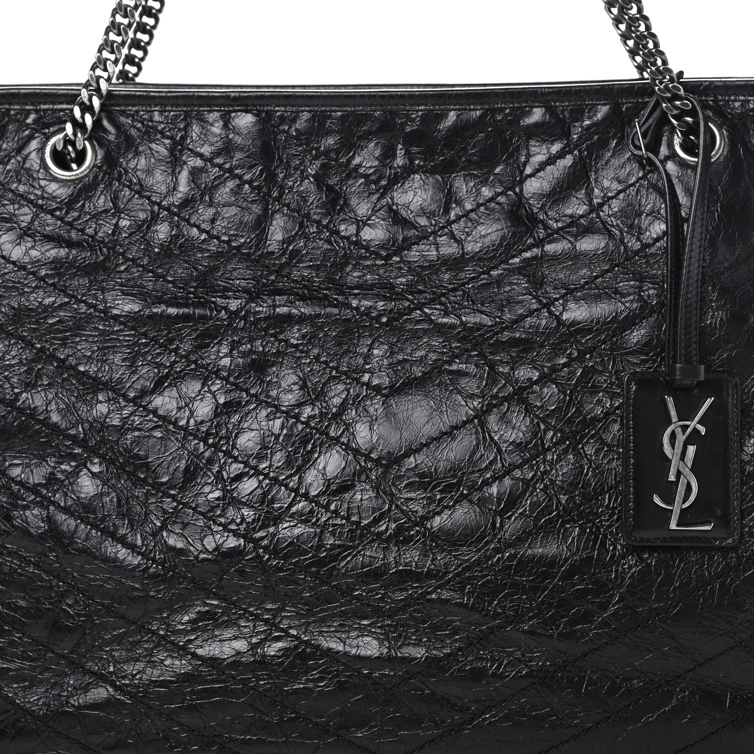 Saint Laurent Crinkled Calfskin Matelasse Monogram Large Niki Shopping Tote Bag Black 8 of 12