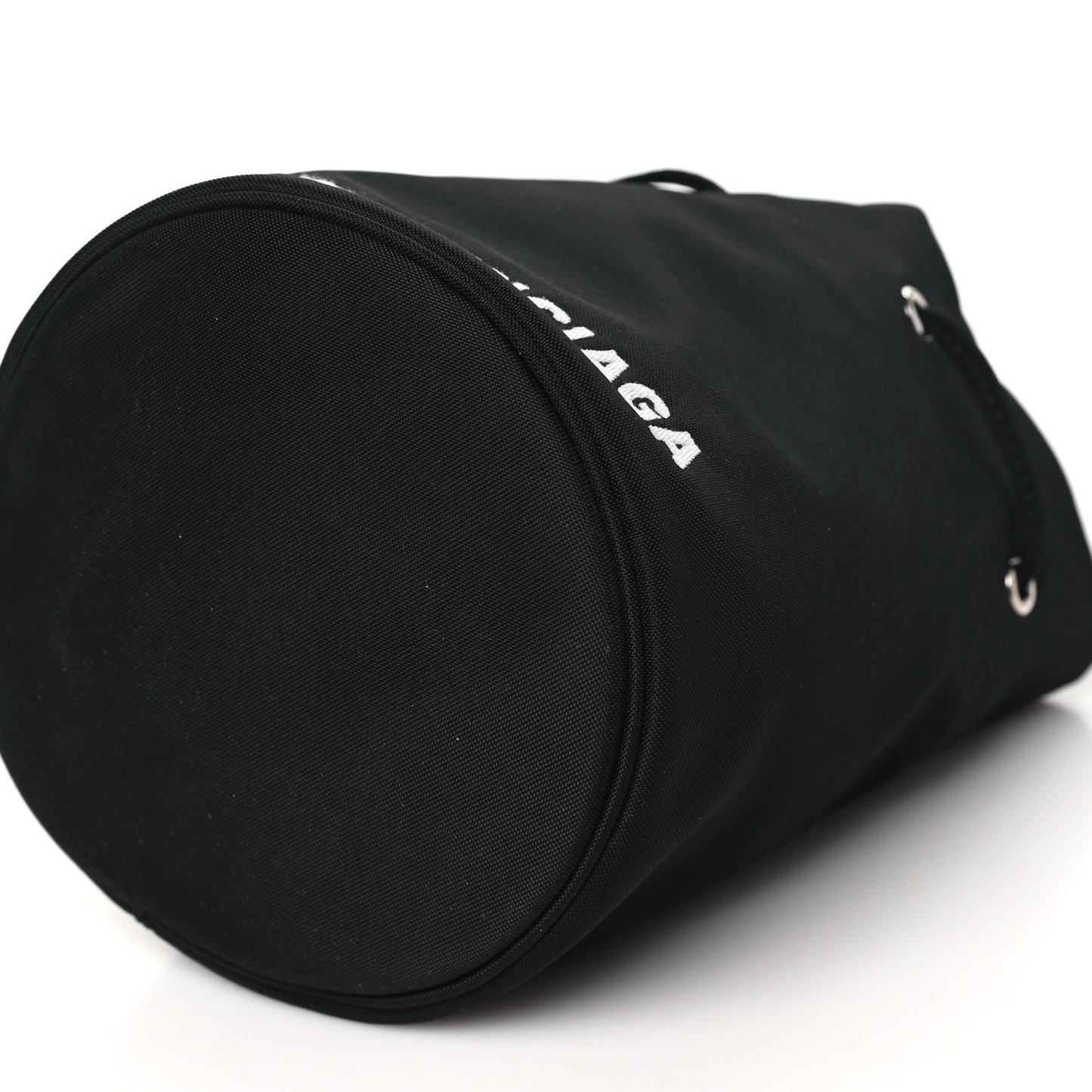 Recycled Sport Nylon Logo Embroidered Wheel Drawstring Bucket Bag Black White