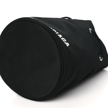 Balenciaga Recycled Sport Nylon Logo Embroidered Wheel Drawstring Bucket Bag Black White 10 of 10