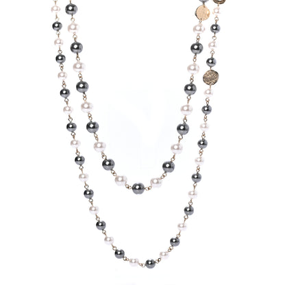 Chanel Pearl Papyrus Long Necklace Gold Pearly White Grey 1 of 5
