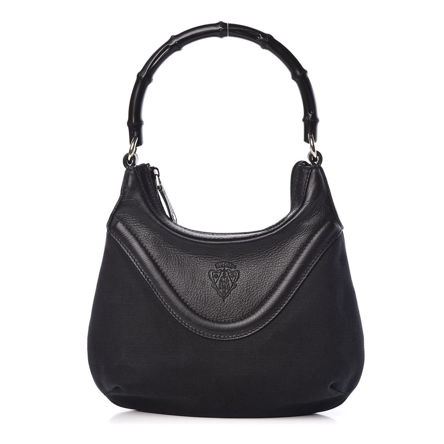 Calfskin Canvas Bamboo Shoulder Bag Black