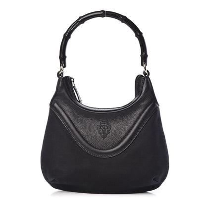 Gucci Calfskin Canvas Bamboo Shoulder Bag Black 1 of 9