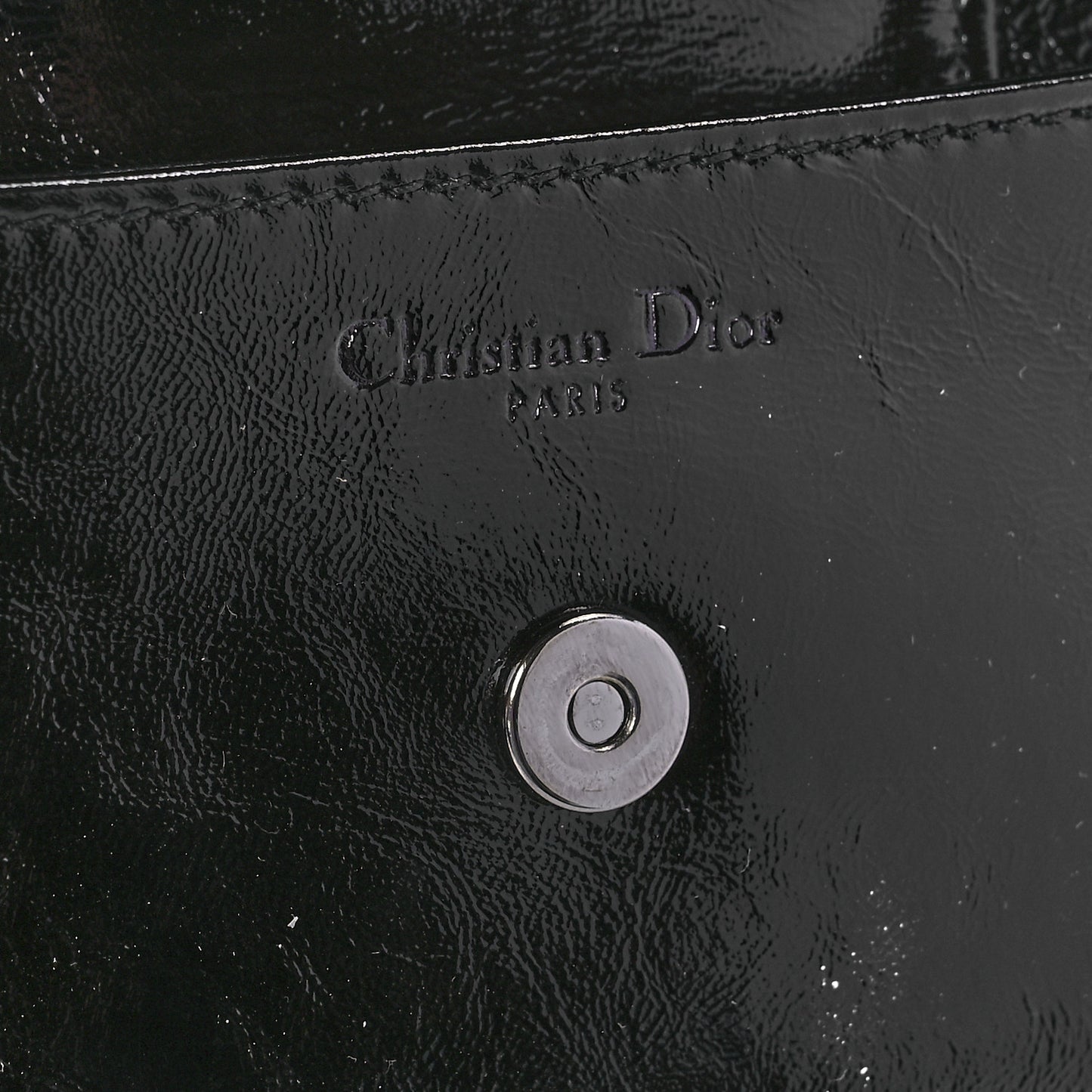 Crinkled Patent Lambskin Medium Diordouble Chain Bag Black