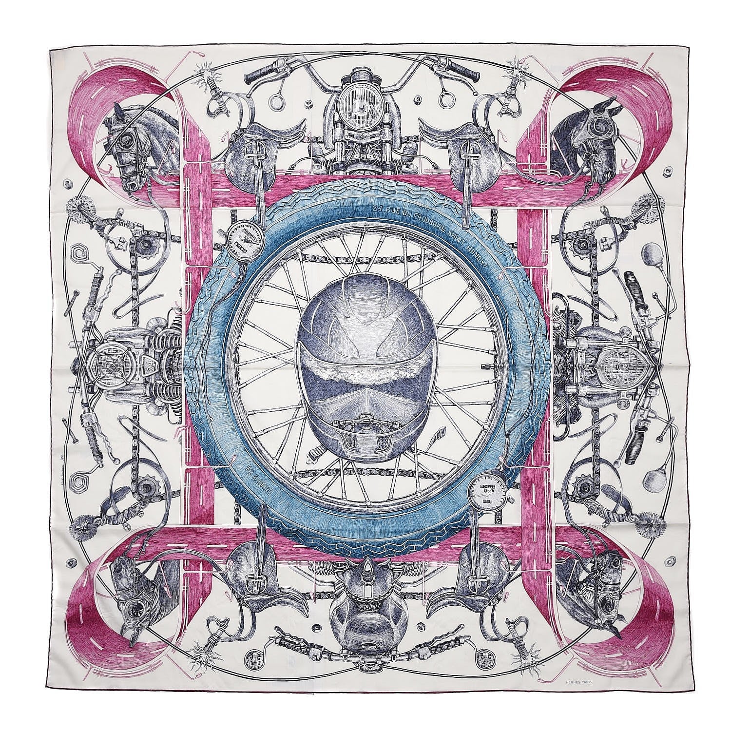 Hermes Wool Silk Route 24 Scarf 140 Marine Cobalt Magenta 1 of 7