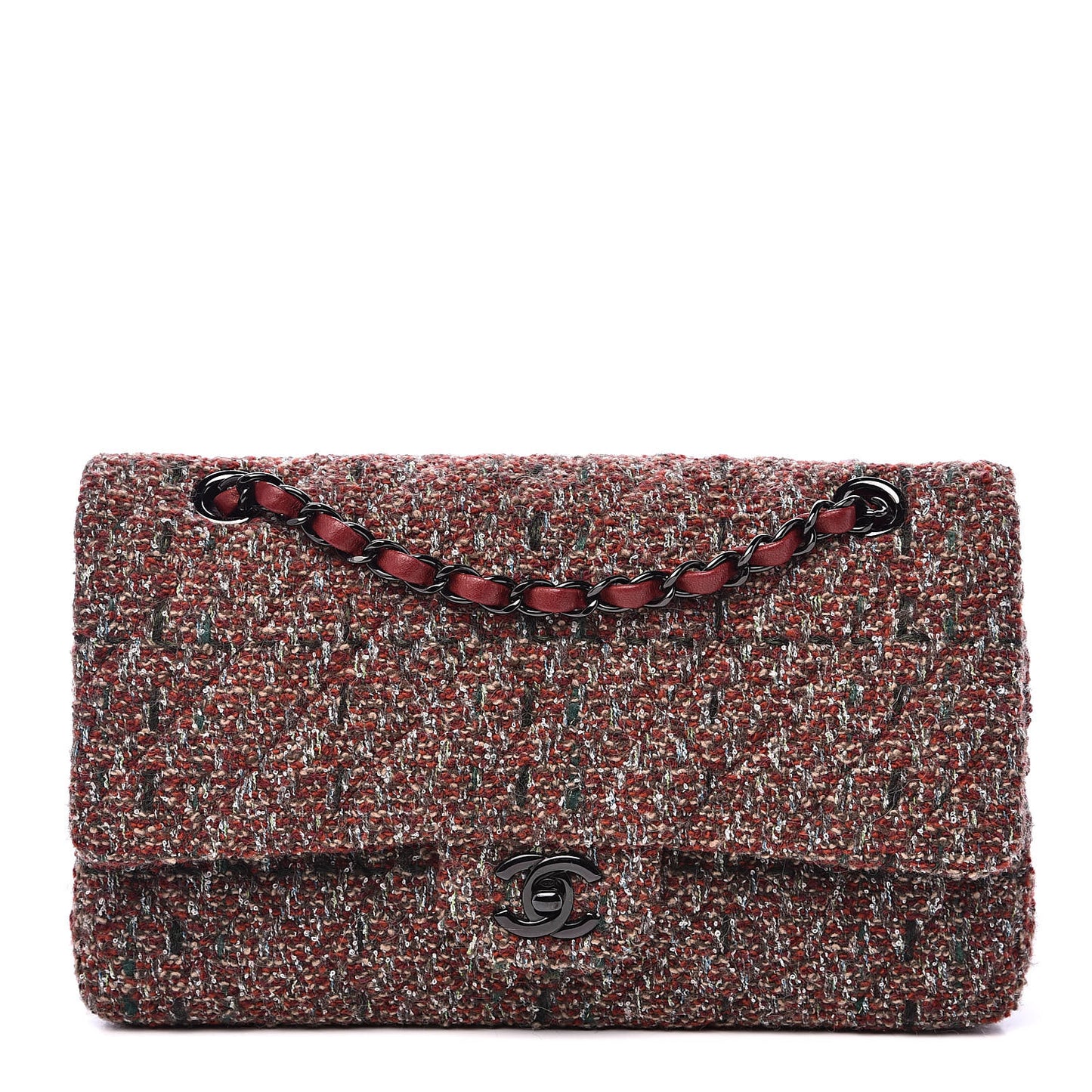 Tweed Quilted Medium Double Flap Dark Red