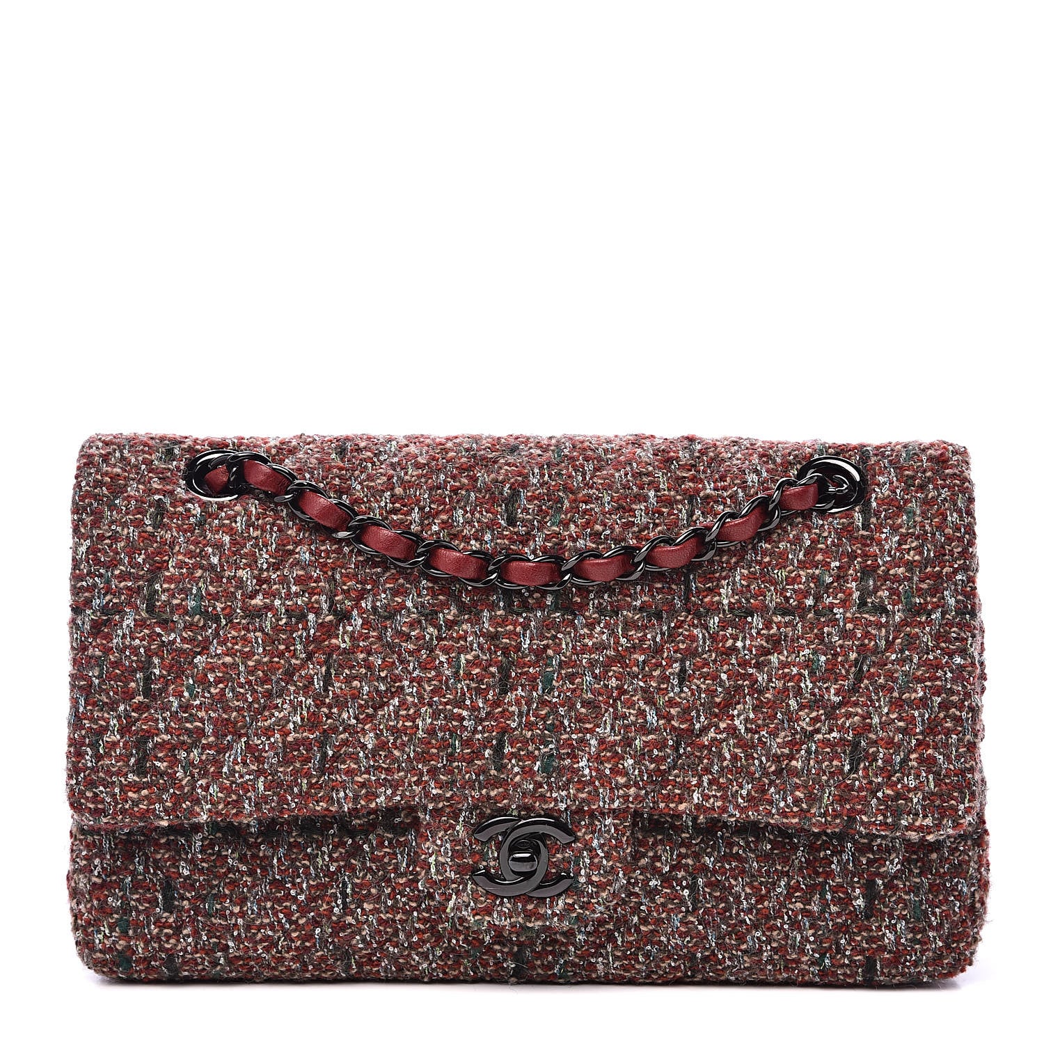 Chanel Tweed Quilted Medium Double Flap Dark Red 1 of 12