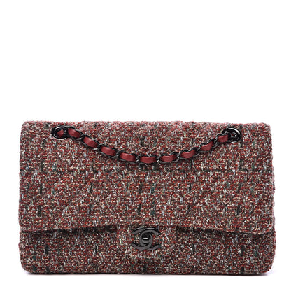 Chanel Tweed Quilted Medium Double Flap Dark Red 1 of 12