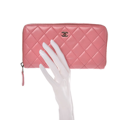 Chanel Lambskin Quilted Large Gusset Zip Around Wallet Pink 2 of 17