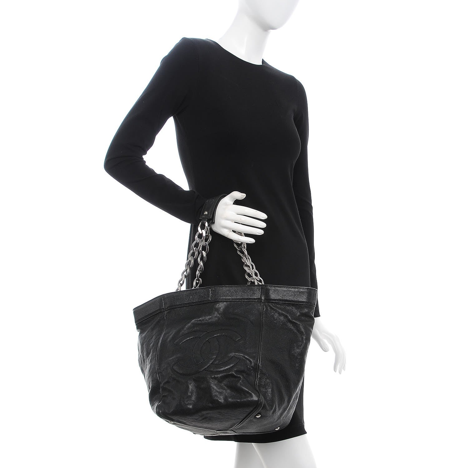 Chanel Distressed Caviar Outdoor Tote Black 2 of 16