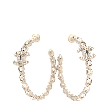 Chanel Metal Crystal CC Hoop Earrings Silver 1 of 4