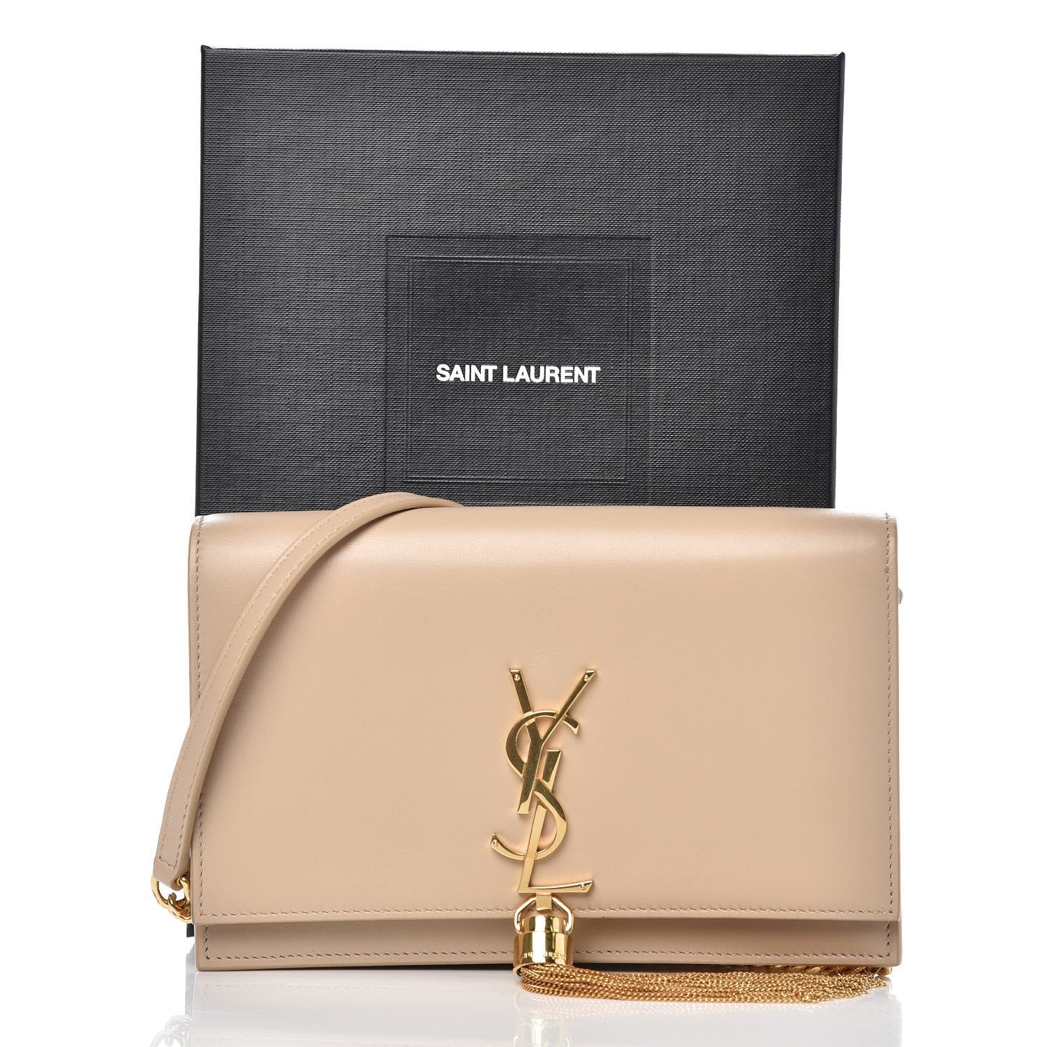Saint Laurent Smooth Calfskin Classic Monogram Kate Tassel Chain Wallet Nude Powder 9 of 9