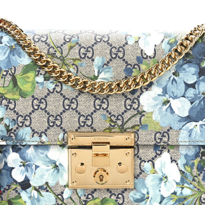 Gucci GG Supreme Monogram Blooms Medium Padlock Shoulder Bag Beige Blue Navy Hibiscus Red 8 of 11